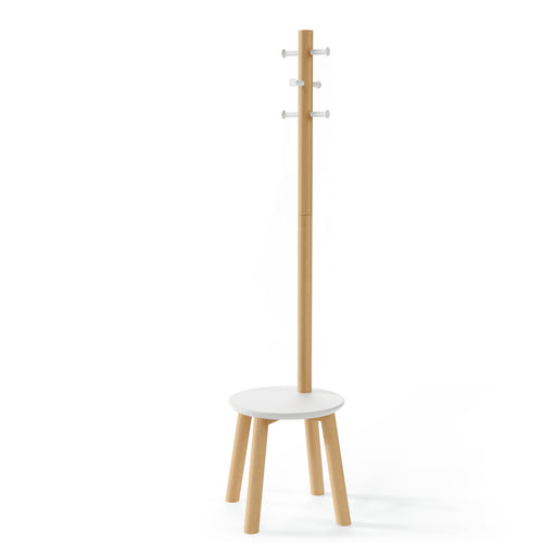 Umbra Pillar Coat Rack & Stool - White/Natural - Coat Rack