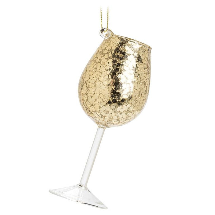 Gold Glitter Wine Glass Ornament