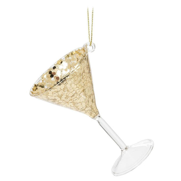 Gold Glitter Martini Glass Ornament