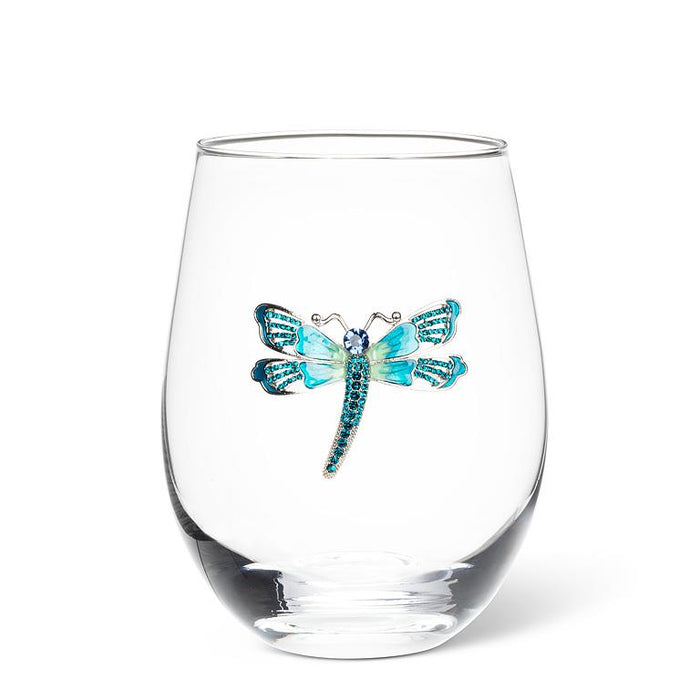Jewelled Stemless Glass- Dragonfly Design, 16 oz.