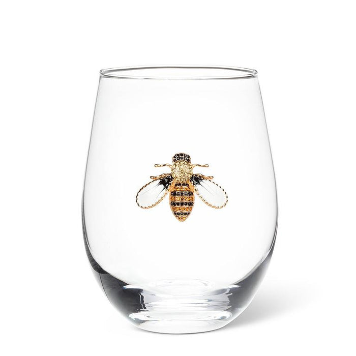 Jewelled Stemless Glass- Bee Design, 16 oz.