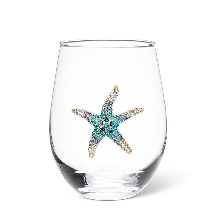 Jewelled Stemless Glass- Starfish Design, 16 oz.