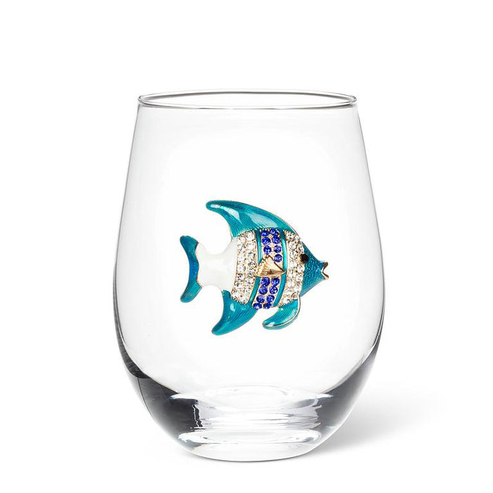 Jewelled Stemless Glass- Fish Design, 16 oz.