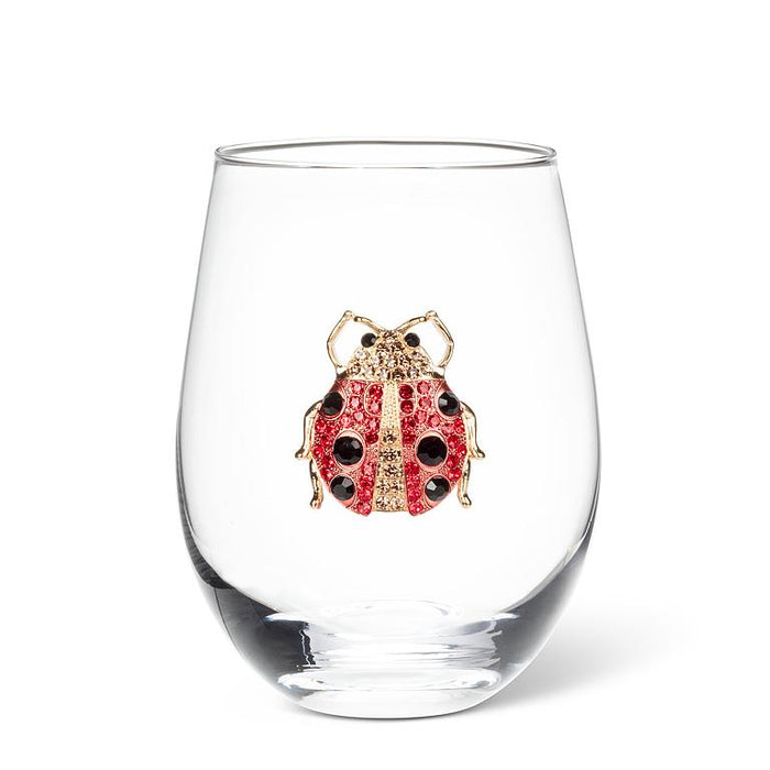 Jewelled Stemless Glass- Ladybug Design, 16 oz.