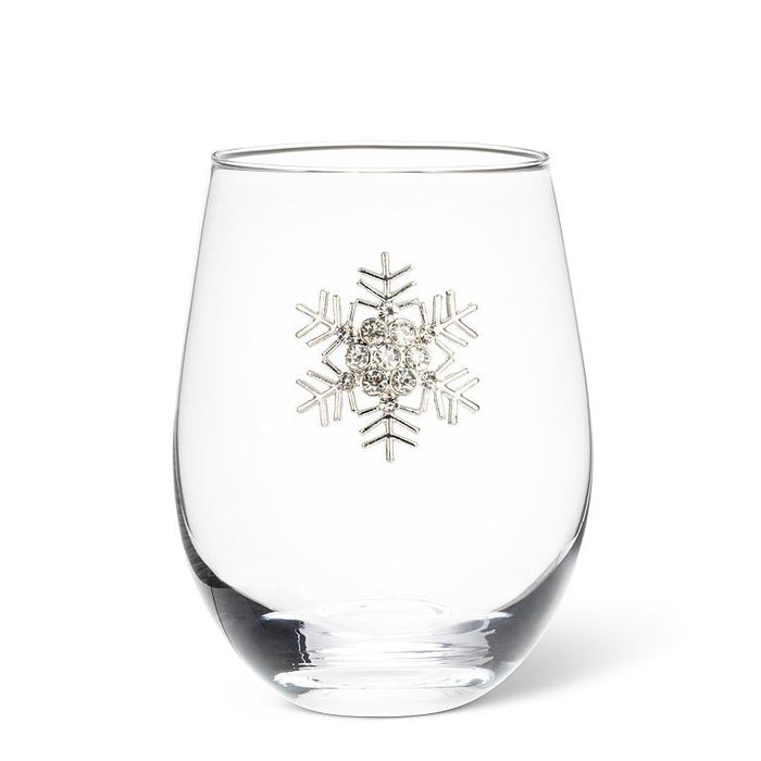 Jewelled Stemless Glass- Snowflake Design, 16 oz.