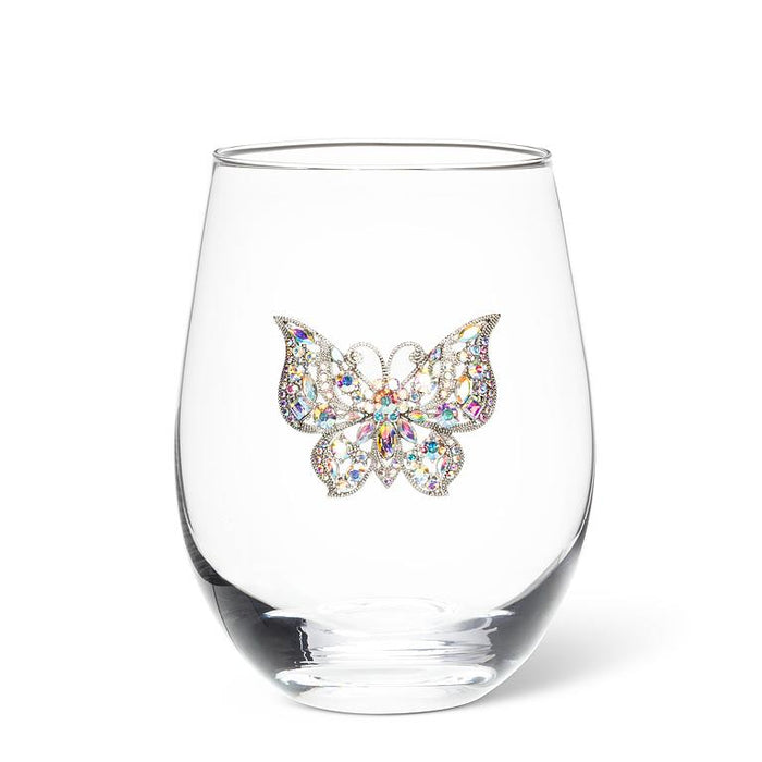 Jewelled Stemless Glass- Butterfly Design, 16 oz.