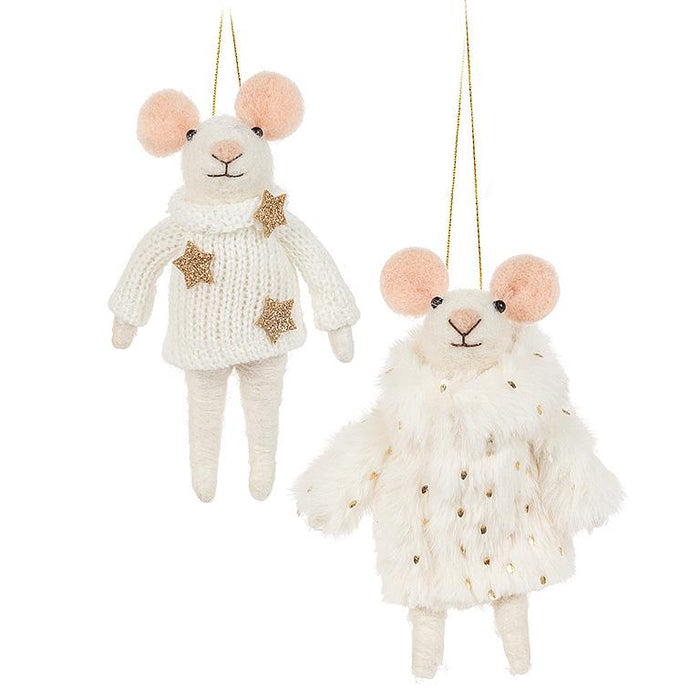 Fancy Winter Mouse Ornaments, Set of 2