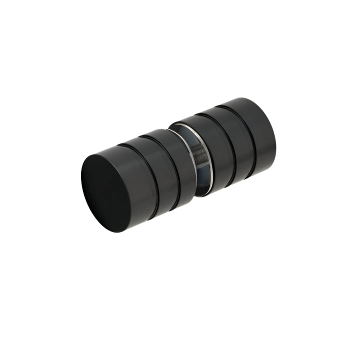 Richelieu 8732 round glass door knob in matte black front view showing smooth face and grooved cylindrical design.