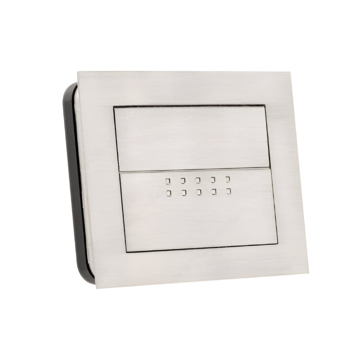 Richelieu 2011 recessed metal pull in brushed nickel front view showing square shape and dimpled release flap
