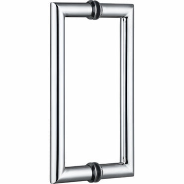 Richelieu 87D2R round tubular pull in stainless steel front view showing clean curves and smooth cylindrical profile for glass doors.
