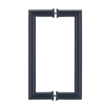 Richelieu 87D2R round tubular pull in matte black front view showing clean curves and smooth cylindrical profile for glass doors.