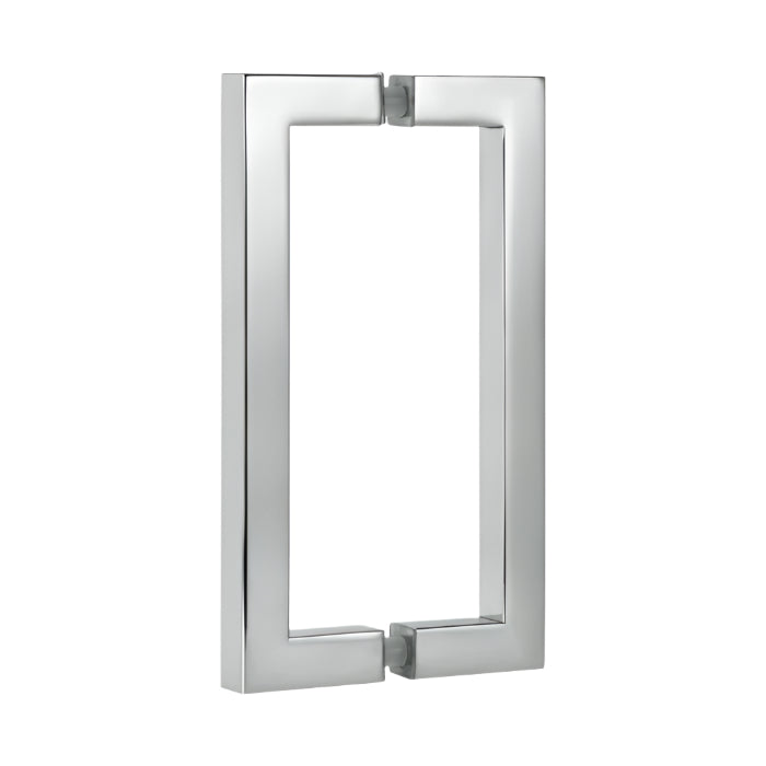 Richelieu 87D2S square tubular pull for glass doors, front view in polished stainless steel.
