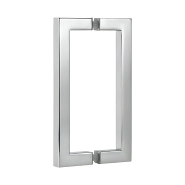 Richelieu 87D2S square tubular pull for glass doors, front view in polished stainless steel.