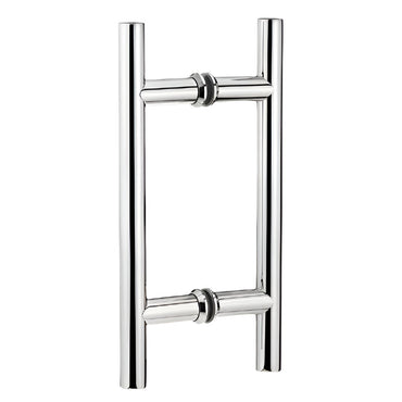 Richelieu 87H2R ladder pull for glass doors, front view in polished stainless steel.