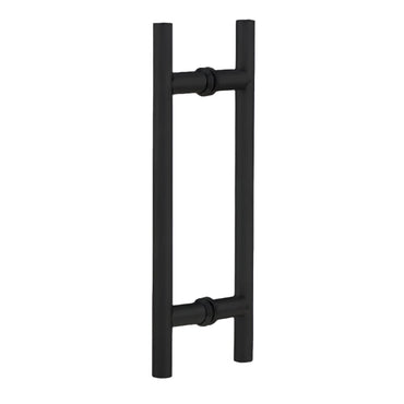 Richelieu 87H2R ladder pull for glass doors, front view in matte black.