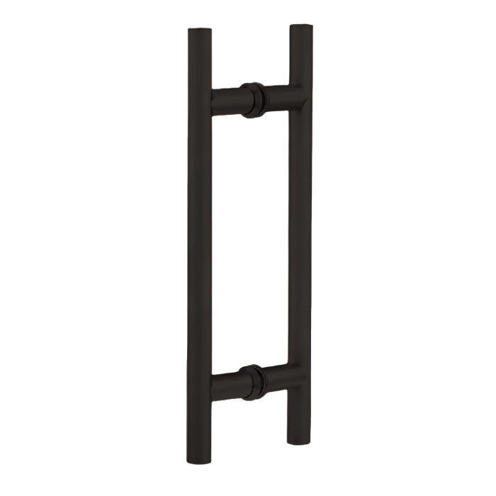 Richelieu 87H2R ladder pull for glass doors, front view in oil-rubbed bronze.