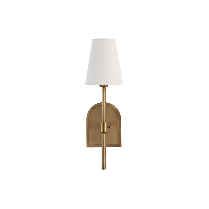 Montreux Wall Sconce – Antique Brushed Brass & Off-White Linen