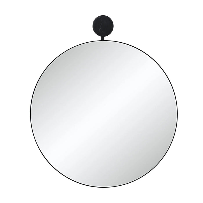Adamas Round Wall Mirror – Matte Black with Marble Accent