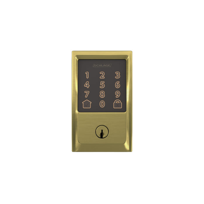 Schlage Encode Smart WiFi Deadbolt with Century Trim - Satin Brass - Smart Lock