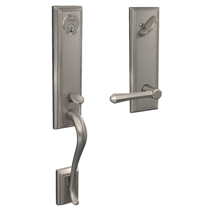 Dempsey Full Handleset with Decorative Backplate - Satin Nickel - Full Handleset