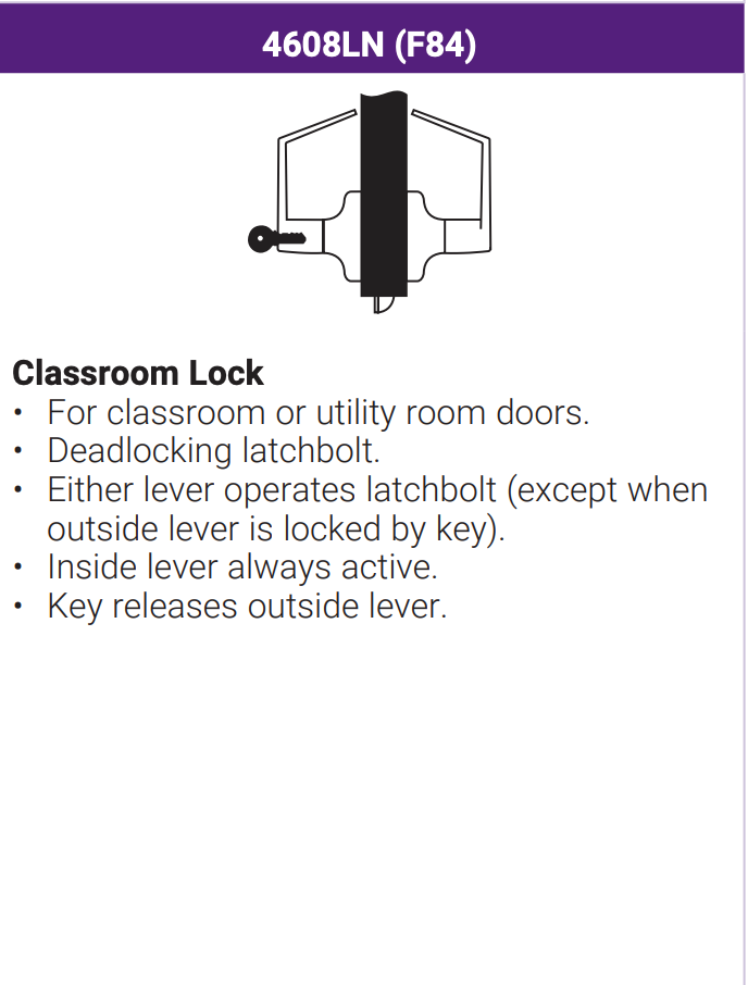 ACCENTRA 4608LN Grade 2 Classroom Lever Lockset
