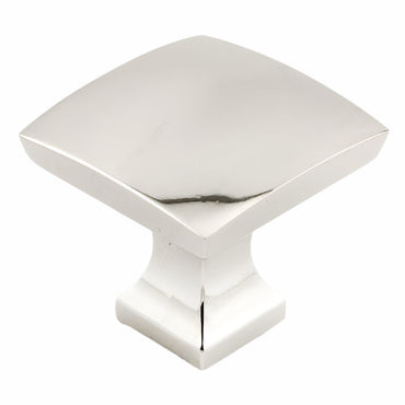 Richelieu 7653 polished nickel cabinet knob angled view showing curved square top