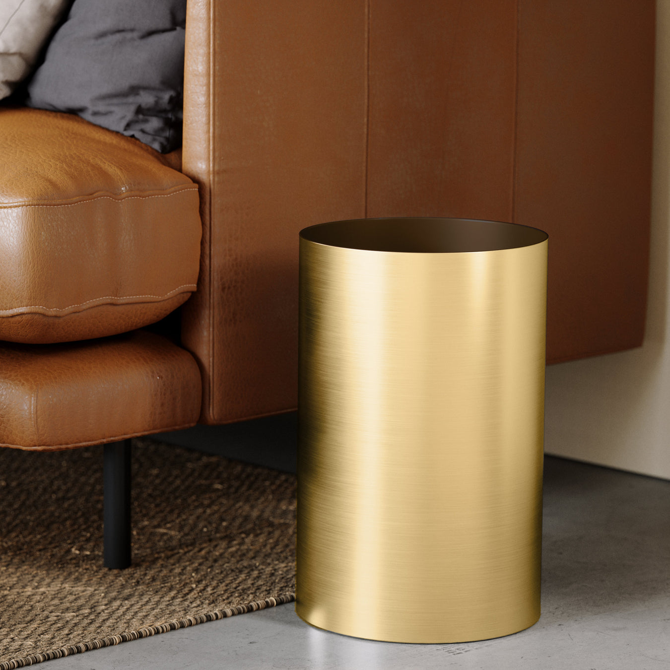 Bathroom trash cans collection – Umbra Metalla and Ribbon step-open and freestanding bathroom waste bins in brass, nickel and black