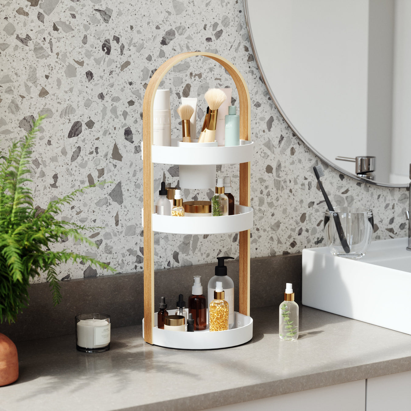 Cosmetic organizers collection – Umbra Bellwood makeup organizers, skincare stands and countertop beauty storage
