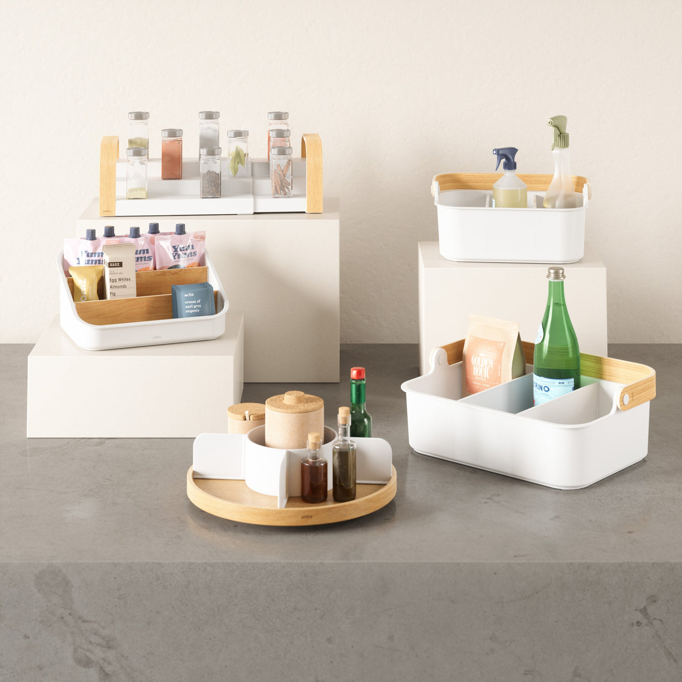 Kitchen storage and organization collection – Umbra Bellwood pantry canisters, lazy susans, dish racks and kitchen cabinet organizers