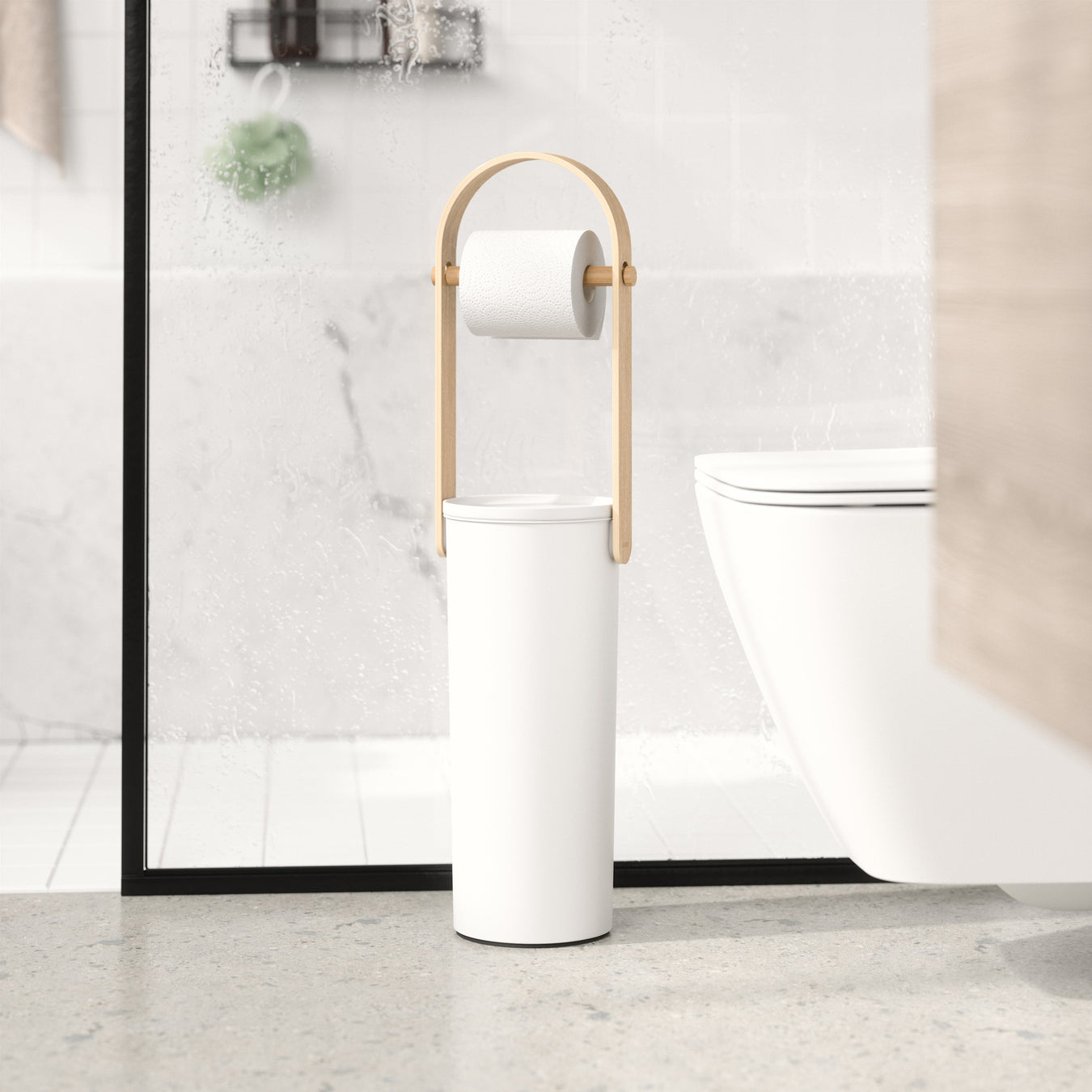 Bathroom hardware collection – Umbra Bellwood toilet paper holders, hooks and wall-mount bathroom accessories in black, walnut and chrome