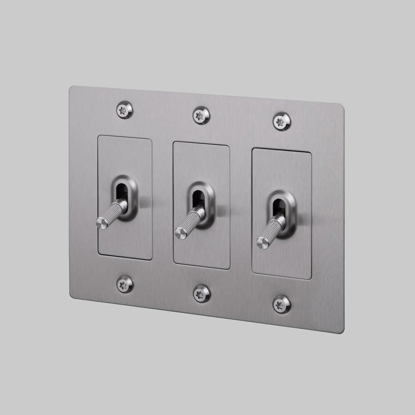 Light switches collection – Buster and Punch 1 to 4 gang toggle switches in Cross and Linear patterns in brass, steel, black and smoked bronze
