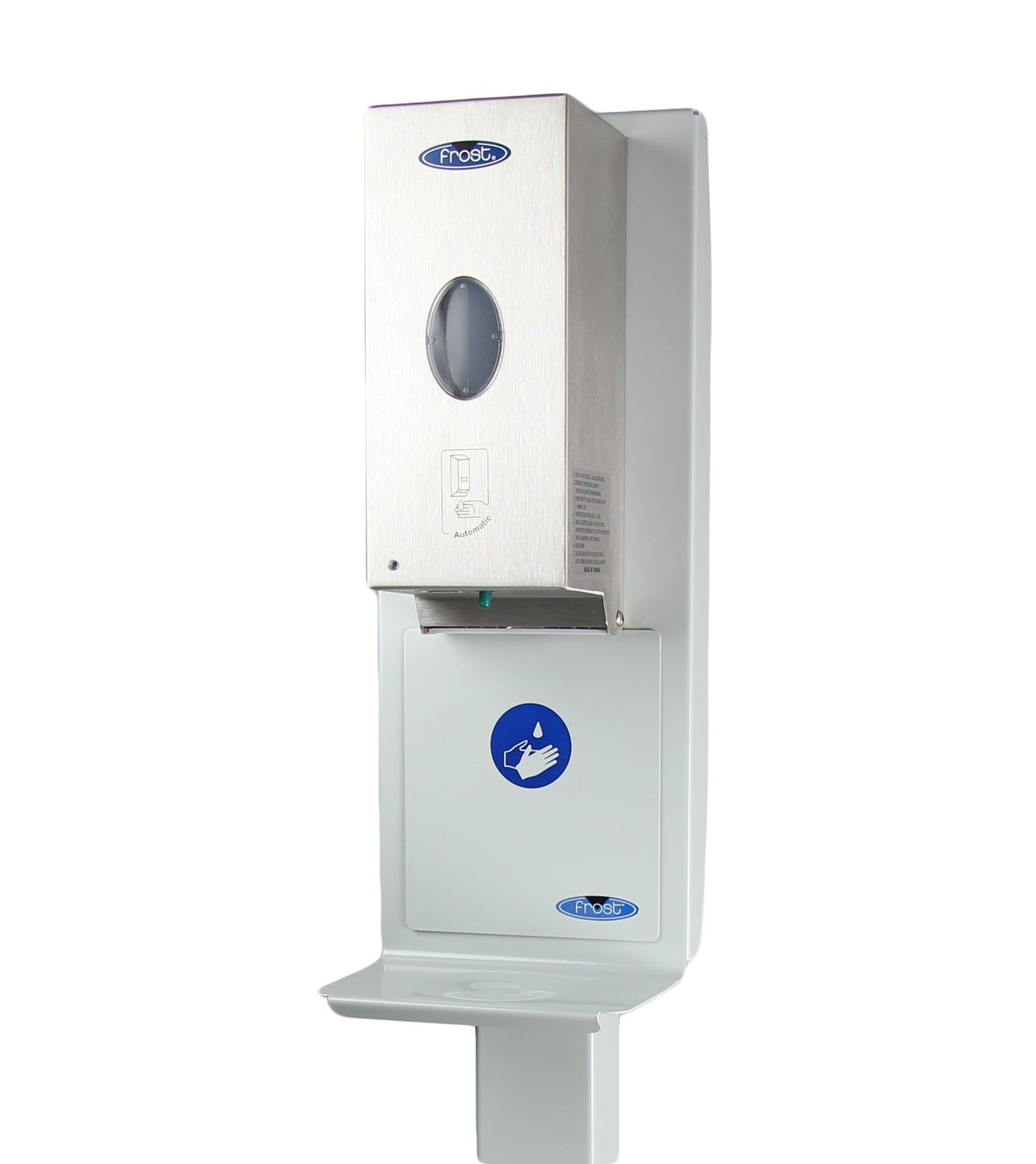 Commercial soap and sanitization dispensers collection – Frost stainless steel wall-mount soap dispensers, hand sanitizer dispensers and sanitizer stands