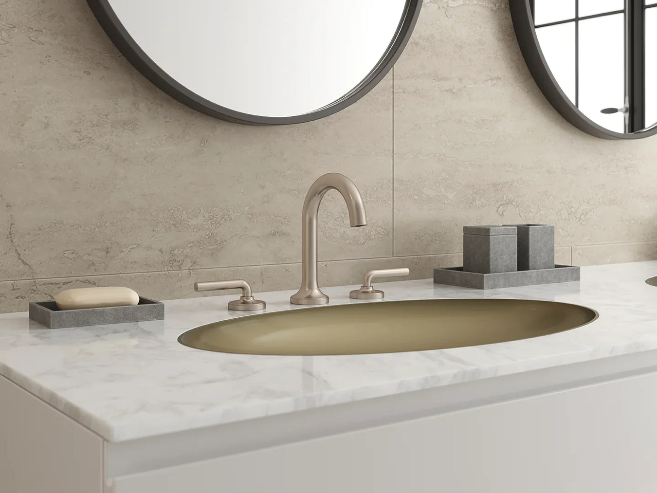 Pfister Tenet bathroom collection – bold minimalist vanity faucets, widespread faucets, wall-mount faucets and shower trim in chrome, brushed nickel, brushed gold and matte black