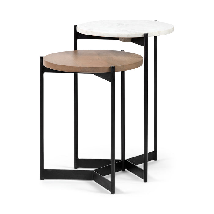 Larkin II Marble and Mango Wood Nesting Side Tables, Set of 2