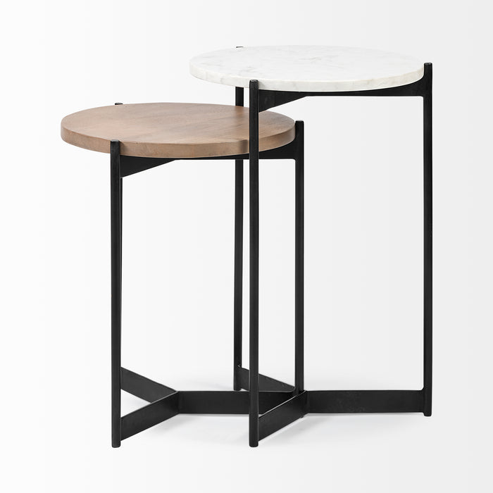 Larkin II Marble and Mango Wood Nesting Side Tables, Set of 2