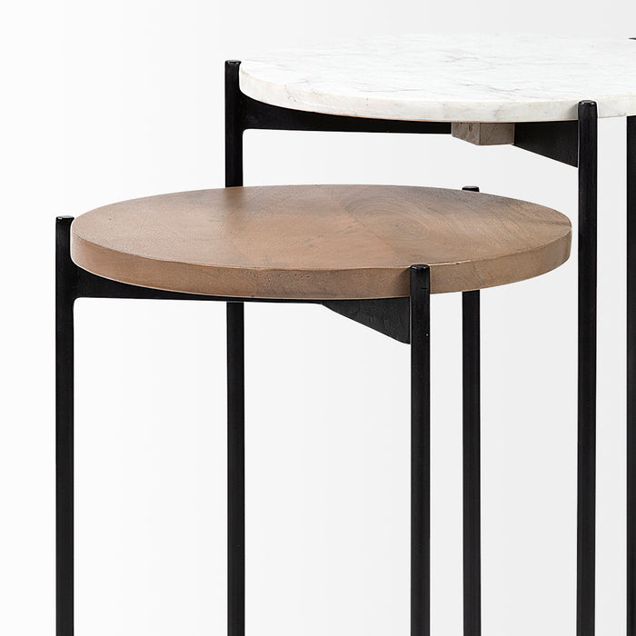 Larkin II Marble and Mango Wood Nesting Side Tables, Set of 2