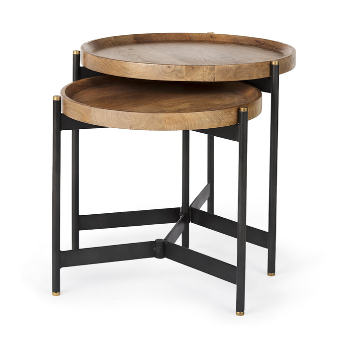 Marquisa Round Nesting Side Tables, Set of 2 – Light Brown & Black