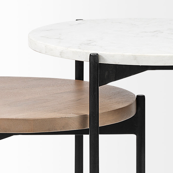 Larkin II Marble and Mango Wood Nesting Side Tables, Set of 2
