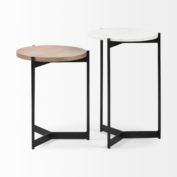 Larkin II Marble and Mango Wood Nesting Side Tables, Set of 2
