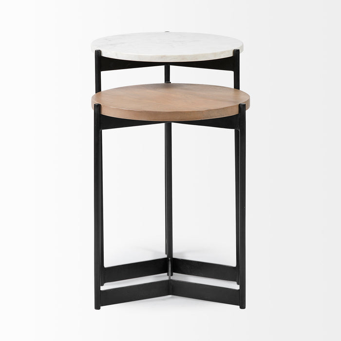 Larkin II Marble and Mango Wood Nesting Side Tables, Set of 2