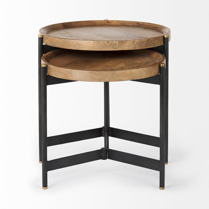Marquisa Round Nesting Side Tables, Set of 2 – Light Brown & Black