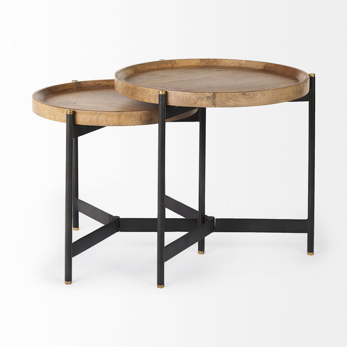 Marquisa Round Nesting Side Tables, Set of 2 – Light Brown & Black
