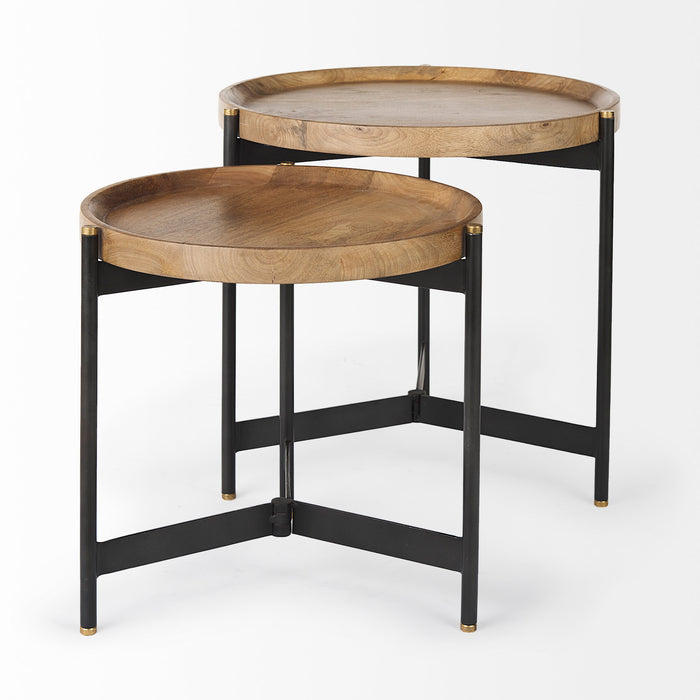 Marquisa Round Nesting Side Tables, Set of 2 – Light Brown & Black