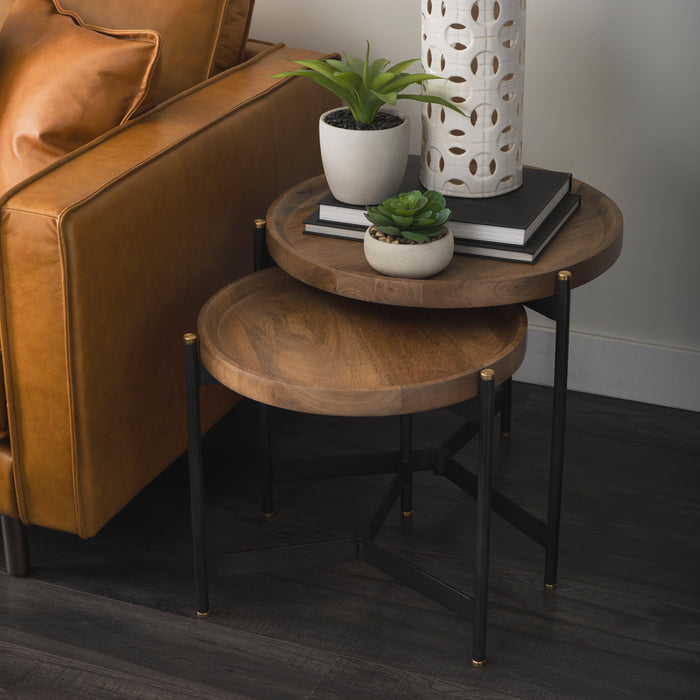 Marquisa Round Nesting Side Tables, Set of 2 – Light Brown & Black