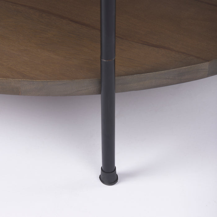 Larkin 42-Inch Round White Marble Coffee Table with Wood Shelf