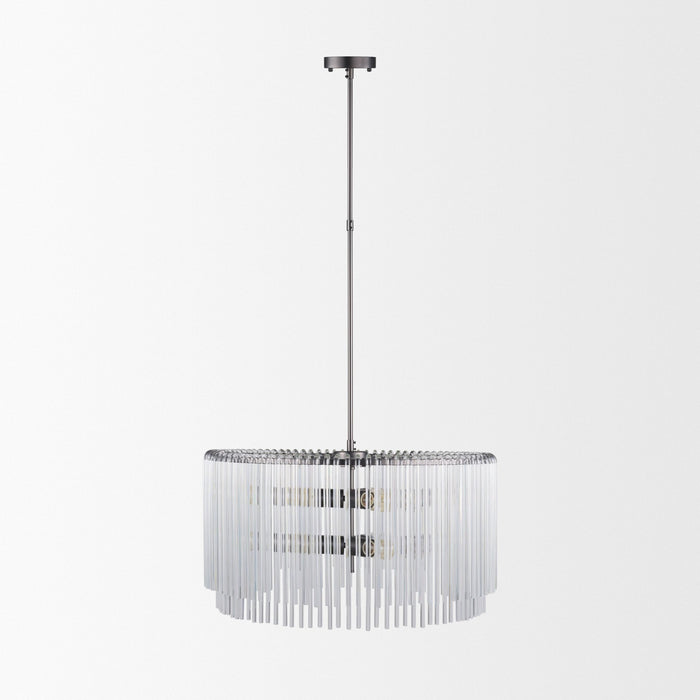Anna 6-Light Clear Glass Rod Chandelier in Gunmetal
