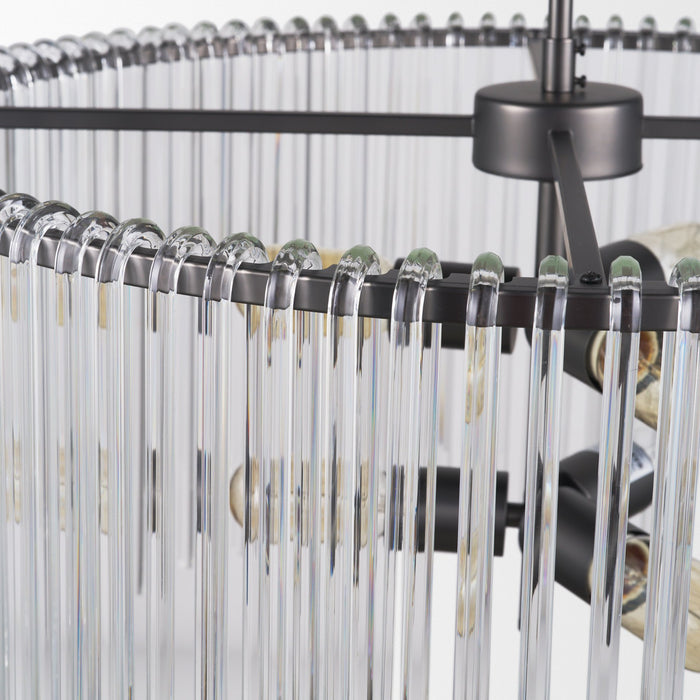 Anna 6-Light Clear Glass Rod Chandelier in Gunmetal