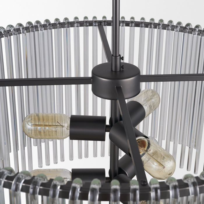 Anna 6-Light Clear Glass Rod Chandelier in Gunmetal