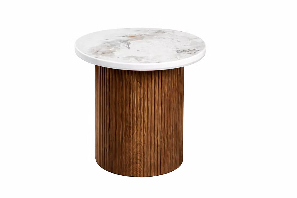Roman Round Side Table with Walnut Fluted Base