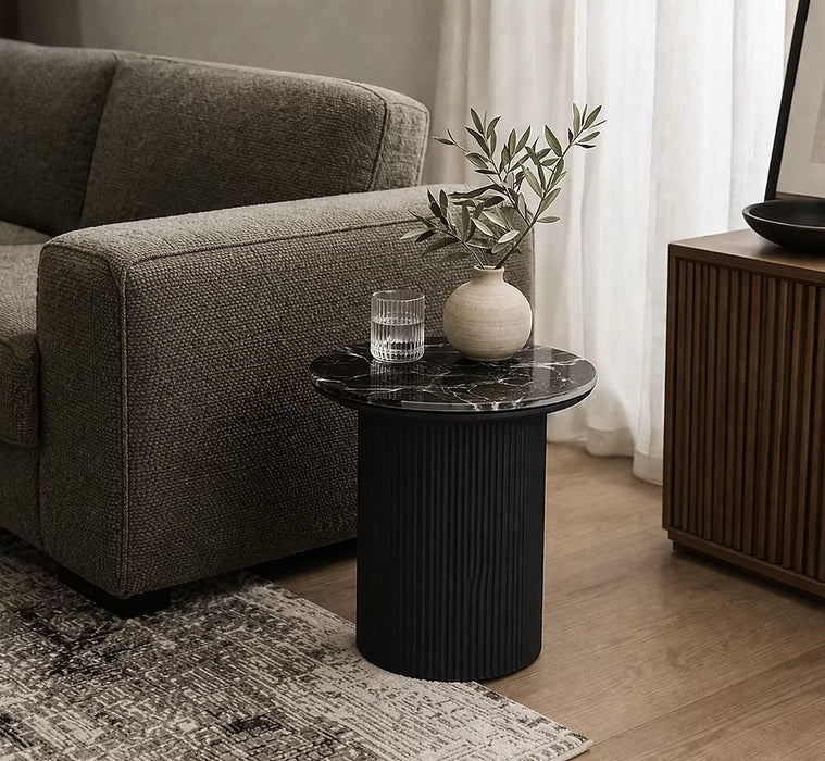 Roman Round Side Table with Black Fluted Base